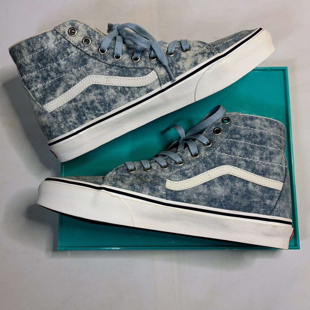 New Vans Sk8-Hi Tapered Denim Destroy Winter Sky Blue White 10.5 Skater Chucks